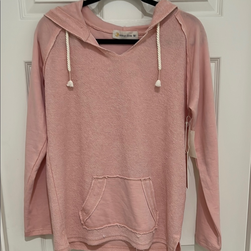 Ocean Drive Pale Pink Terry Cloth Hoodie, NWT M